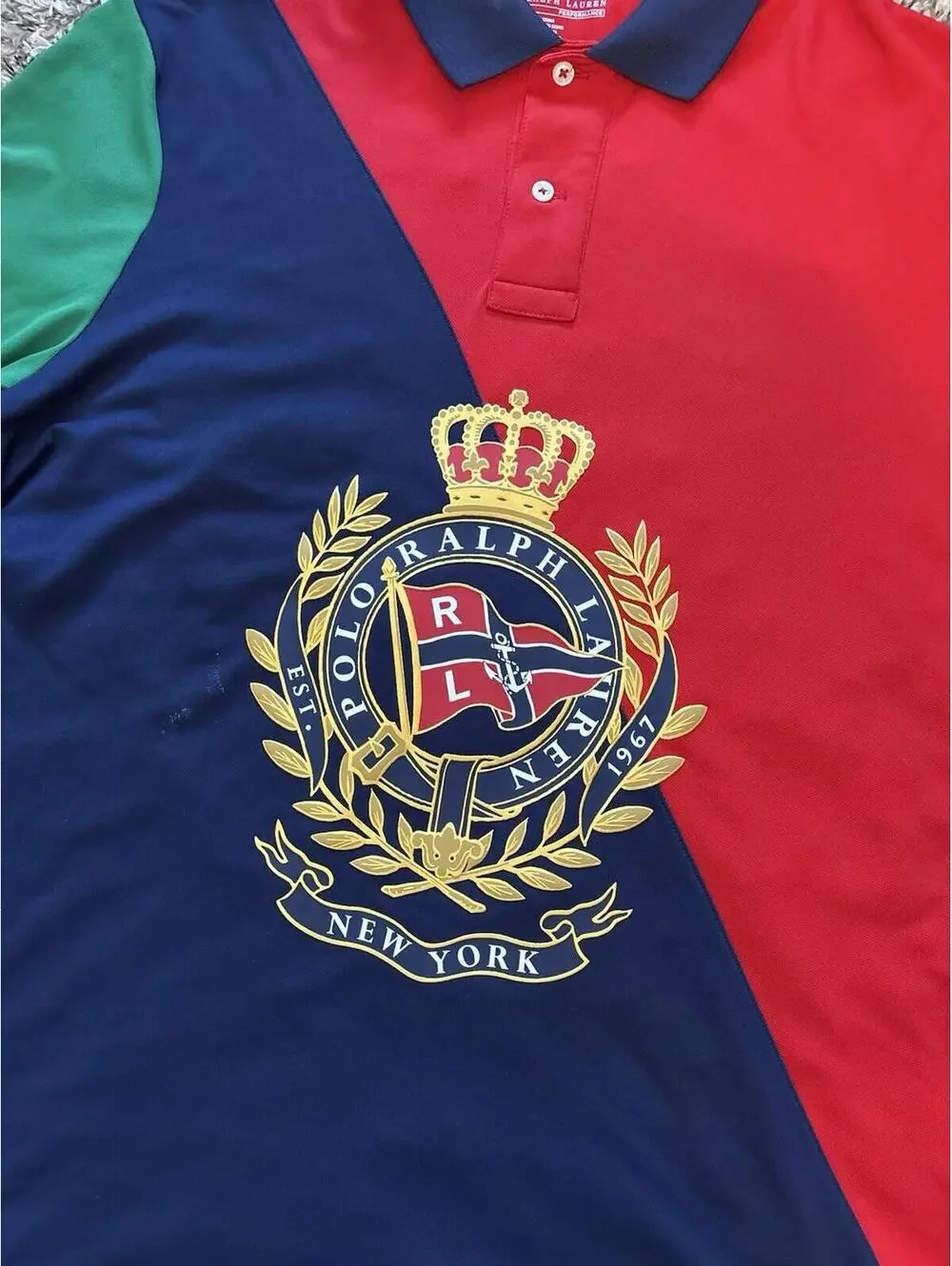 Polo Ralph Lauren Mens Nautical Crest Performance Stretch Polo Shirt Size Medium